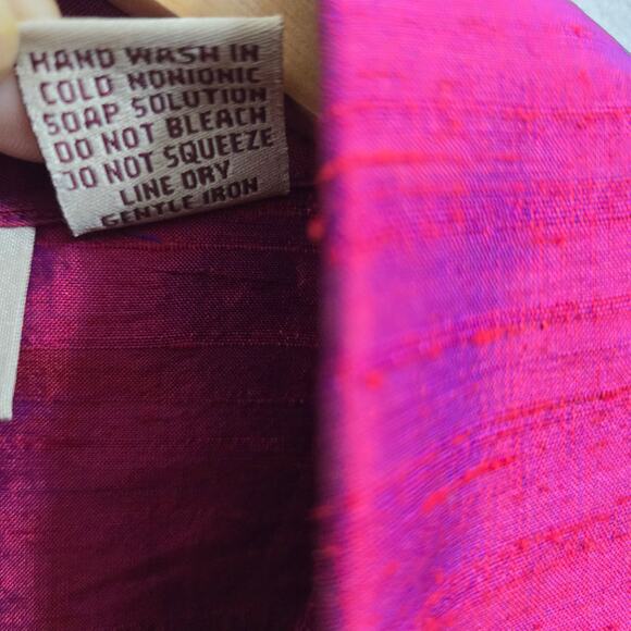 Anu Natural Womens Artsy Minimalist Chic Fushia Irridescent 100% Silk Jacket L - Picture 8 of 12